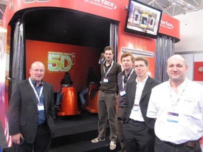 Alterface's team, with Benoît Cornet on the left, poses in front of the Cinema 5Di 