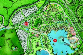 Zoom sur la partie nord des Villages Nature avec le complexe du parc aquatique couvert sur la droite.