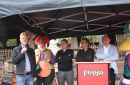 De gauche à droite: Steve Van de Kerkhof, Jean-Luc Bertrand (directeur technique de Plopsa Coo), Piet De Koninck (directeur artistique de Plopsa) et Thierry de Bournonville, bourgmestre de la ville de Stavelot.