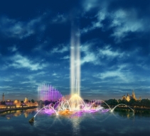 Concept-art d'Aquanura, le futur plus grand spectacle de fontaines d'Europe
