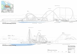 Plan en coupe de The Swarm où on peut distinguer les 4 inversion et la descente inversée.