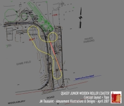 Projet d'implantation du coaster en bois pour Quassy (qui allait devenir Wooden Warrior), réalisé à l'époque pour The Coaster Works