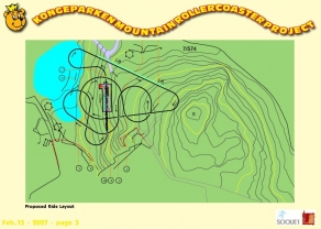 Projet de coaster à flanc de montagne pour Kongeparken en Norvège réalisé conjointement avec le bureau d'étude de chez Soquet. Projet avorté pour des raisons de coût de génie civil.