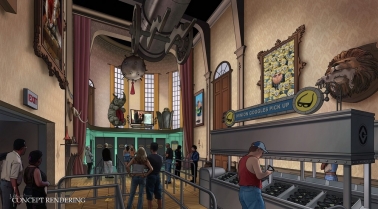 Concept-art de la file d'attente de Despicable Me Minion Mayhem