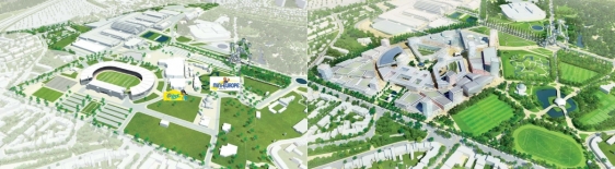 Left: the current Bruparck with Océade and Mini-Europe. Right: the NEO project doesn't include the two attractions