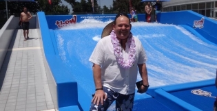 Melbourne Sports and Aquatic Centre’s CEO, Simon Weatherill, smiles at the grand opening of the FlowRider