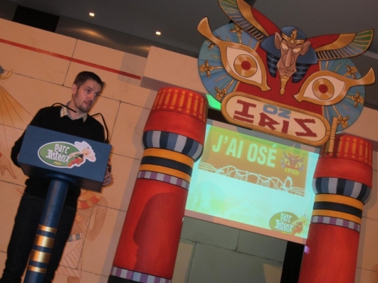 From left to right: Pascal Fliche (GM of Parc Astérix), Julien Bertevas (concept designer), Patrice Peyrieras (composer), Benoit Spriet (Head of CDA Productions) and Arnaud Bouthéon (Marketing Manager Parc Astérix)