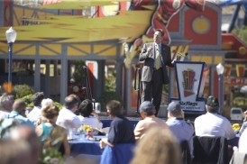 Al Weber, Jr., COO of Six Flags Entertainment Corporation, addresses 2012 IAAPA Leadership Conference participants at Six Flags Magic Mountain in Valencia, California.