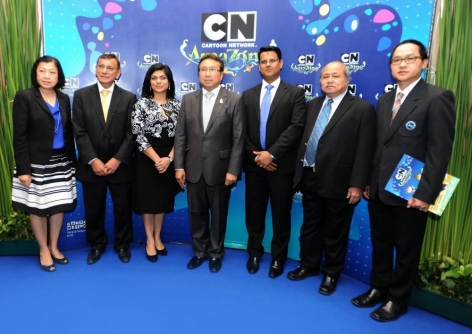 From left to right : Mrs. Varaporn Choeysa-ard, Executive Director, Investment Services Center, BOI - Mr. Liakat Sultan Dhanji, CEO of Amazon Falls Co., Ltd. - Ms. Archana Keskar, Senior Regional Manager APAC, Cartoon Network Enterprises - MR Pongsawat Sawasdiwat, Industry Minister - Mr. Sunny Saha, Senior Vice President and Managing Director, Entertainment Networks, Turner Broadcasting System Asia Pacific - Mr. Borisut Prasopzup, TAT’s Eastern Region President - Mr. Auttaphol Wannakij, Director of TAT Pattaya Office