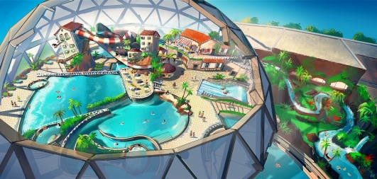 Concept-art du parc aquatique ''Aqua Dome''