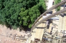 View from the top of the first drop, the steepest for a wooden coaster!