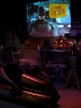Shot of  Justice League: Aliens Invasion 3D loading station with Cyborg animatronic in the back