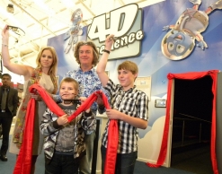 BBC TV Top Gear presenter James May with the winners of a 'VIP for the day' competition